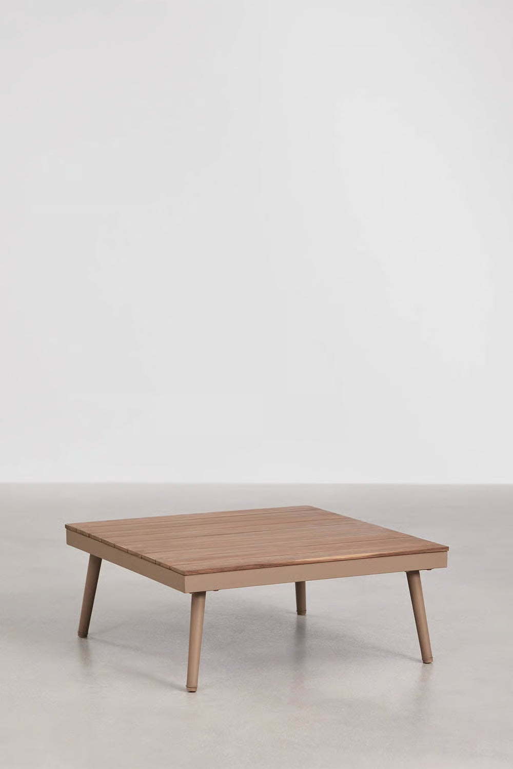 Conjunto de jardín con sofá esquinero de 5 plazas y mesa de centro en aluminio y madera de acacia Kalen