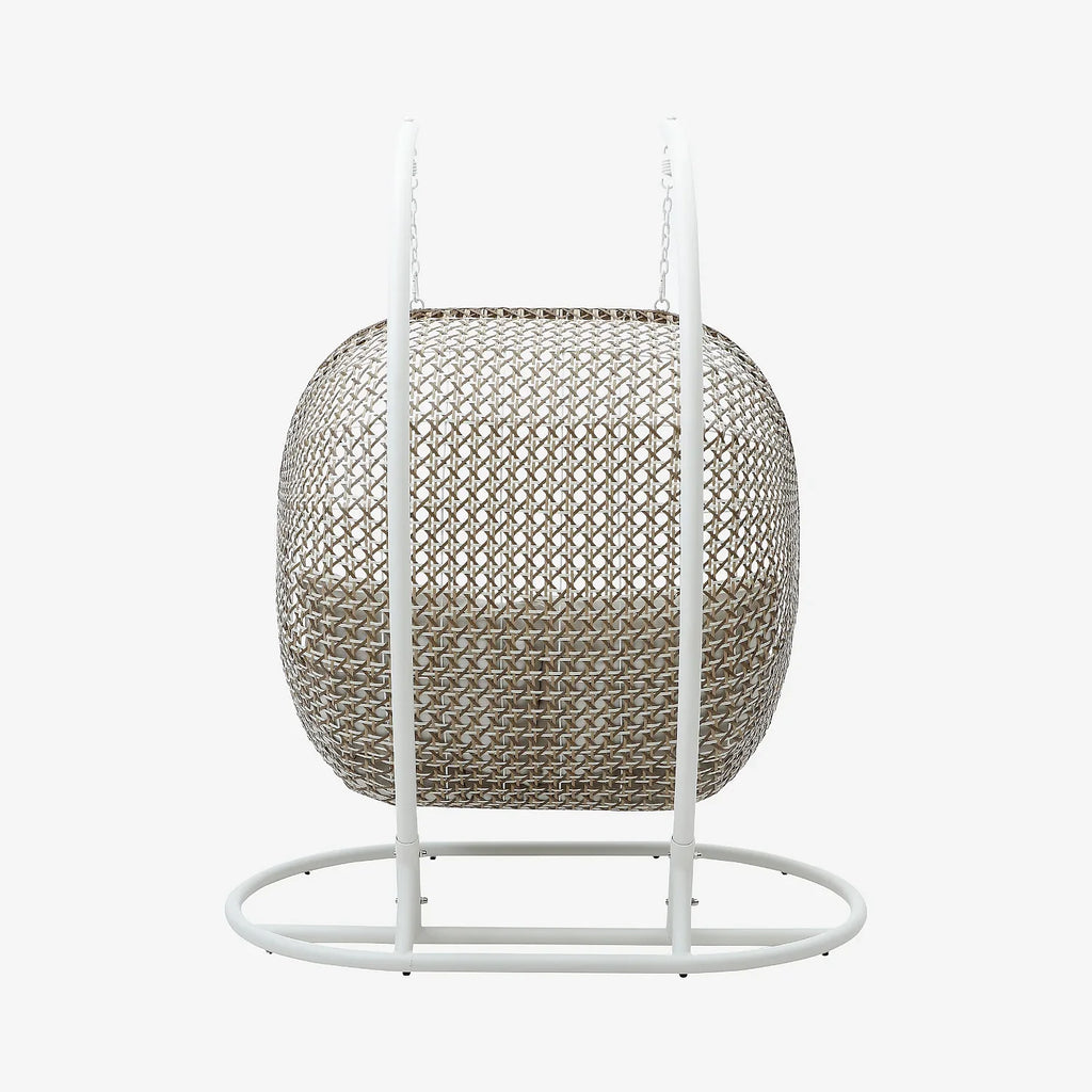 Sillón colgante de jardín 2 plazas de resina trenzada y metal blanco - Moka